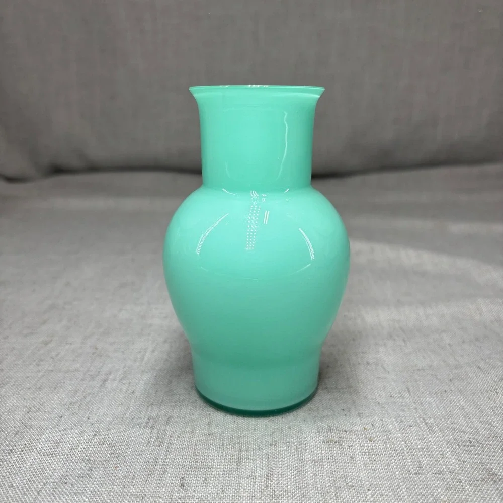Carlo Moretti Murano Italy Turquoise Mint Opaline Hand Blown Glass Vase MCM 5